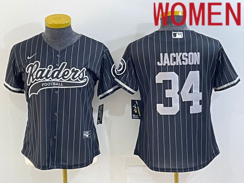 Women Oakland Raiders #34 Jackson Black stripe 2022 Nike Co branded NFL Jerseys